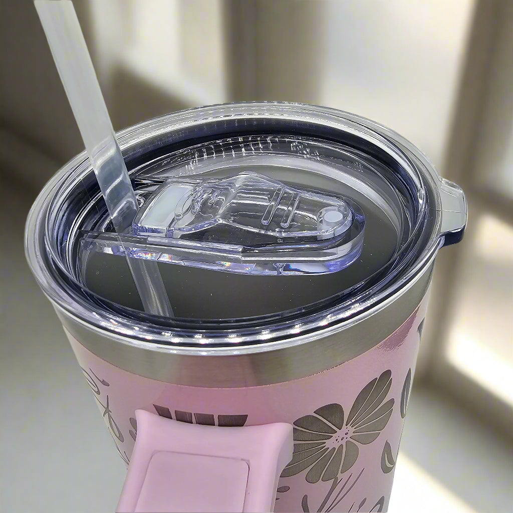 40oz Butterfly Tumbler - Laser Engraved with straw and closable lid