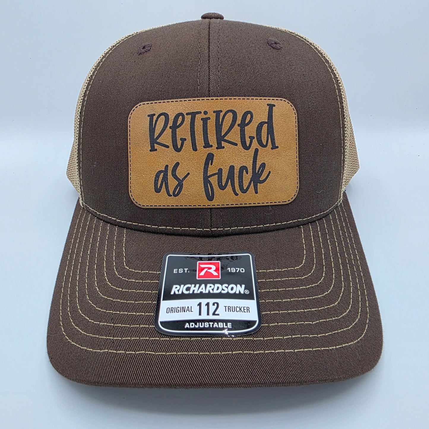 “Retired As F*” Leather Patch Hat – Richardson 112 Trucker Cap**