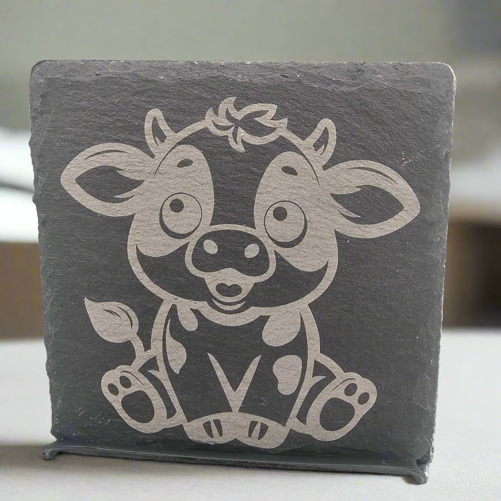 Baby Highland Cow laser engraved slate coaster