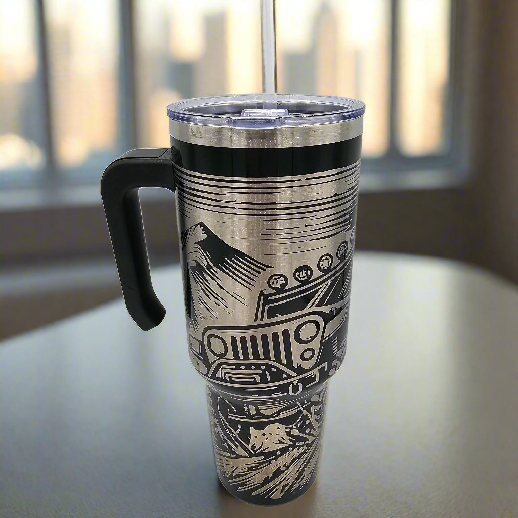 40oz Offroad Tumbler - Laser Engraved with straw and closable lid