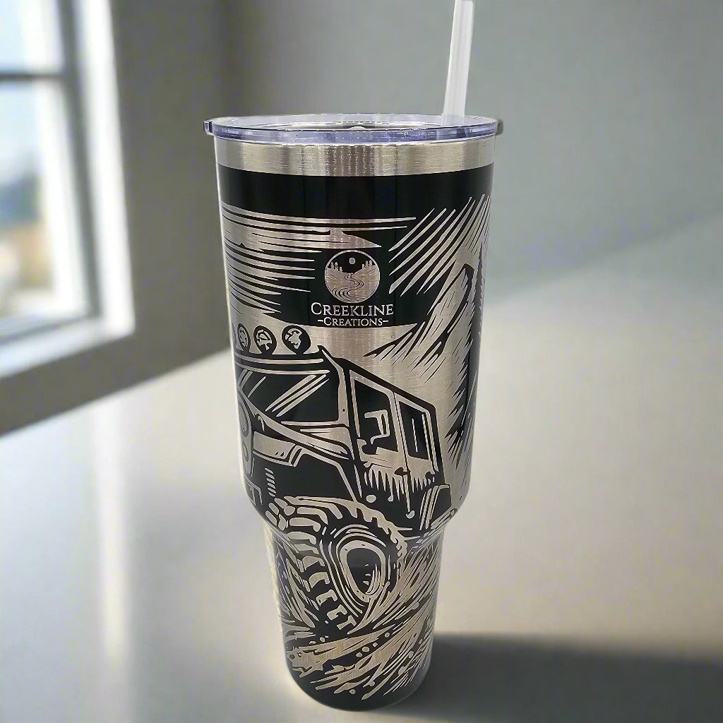 40oz Offroad Tumbler - Laser Engraved with straw and closable lid