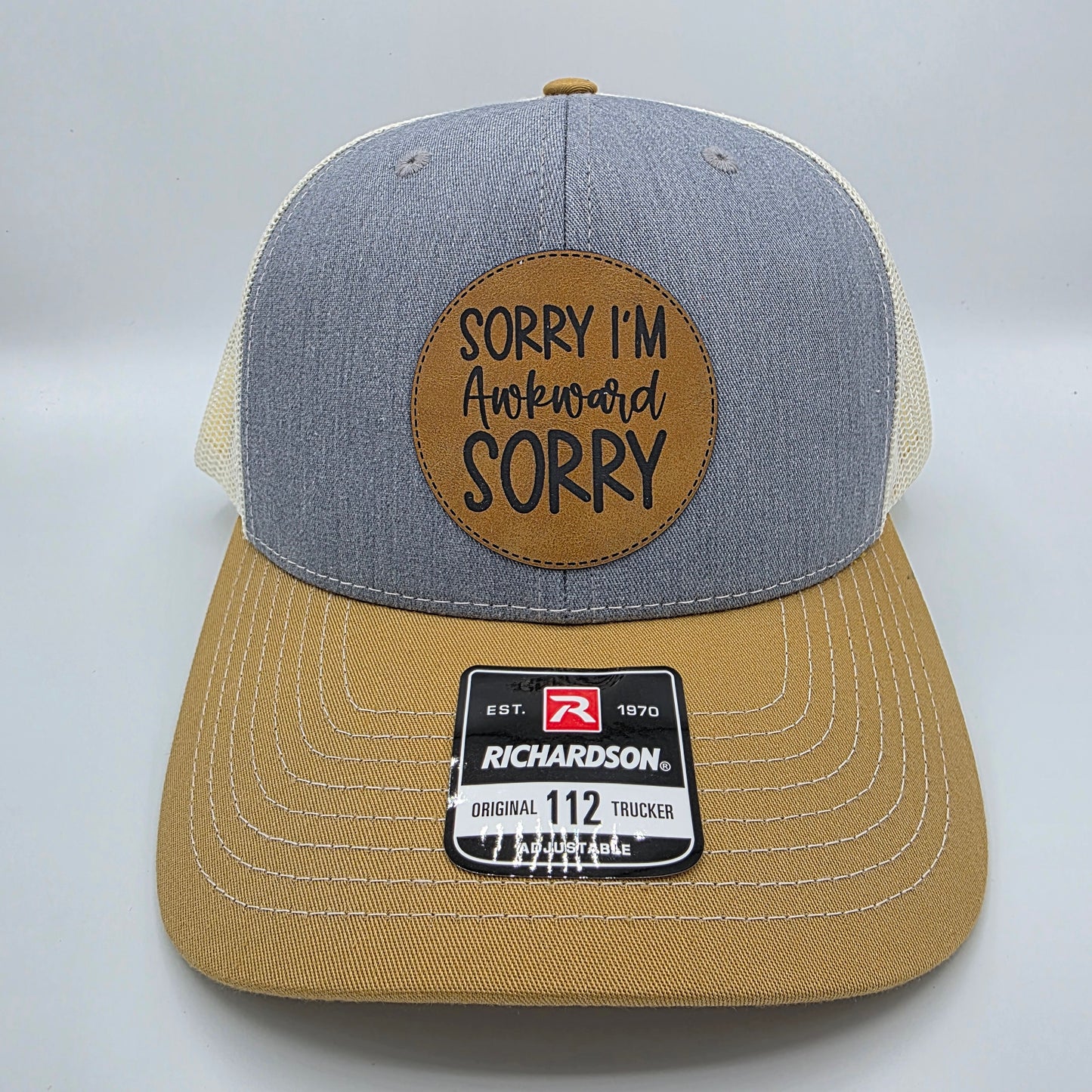 “Sorry I’m Awkward, Sorry” Leather Patch Hat – Richardson 112 Trucker Cap