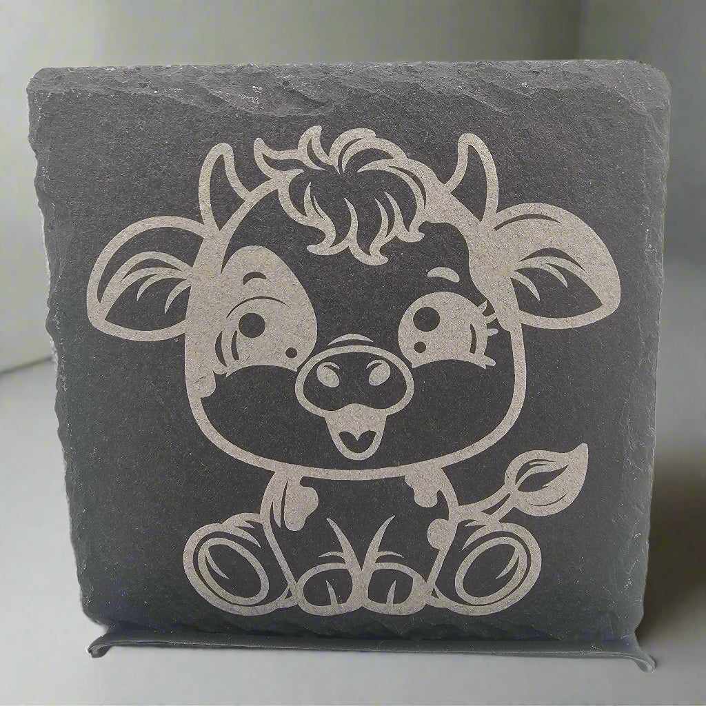 Baby Highland Cow laser engraved slate coaster