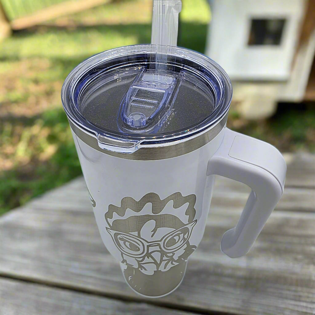 Crazy Chickens White Tumbler - Laser Engraved stainless steel 40oz