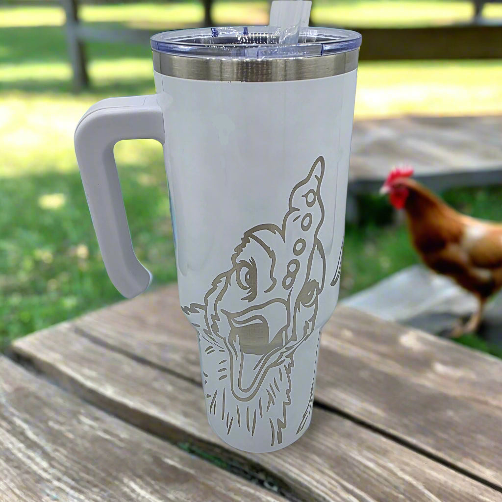 Crazy Chickens White Tumbler - Laser Engraved stainless steel 40oz