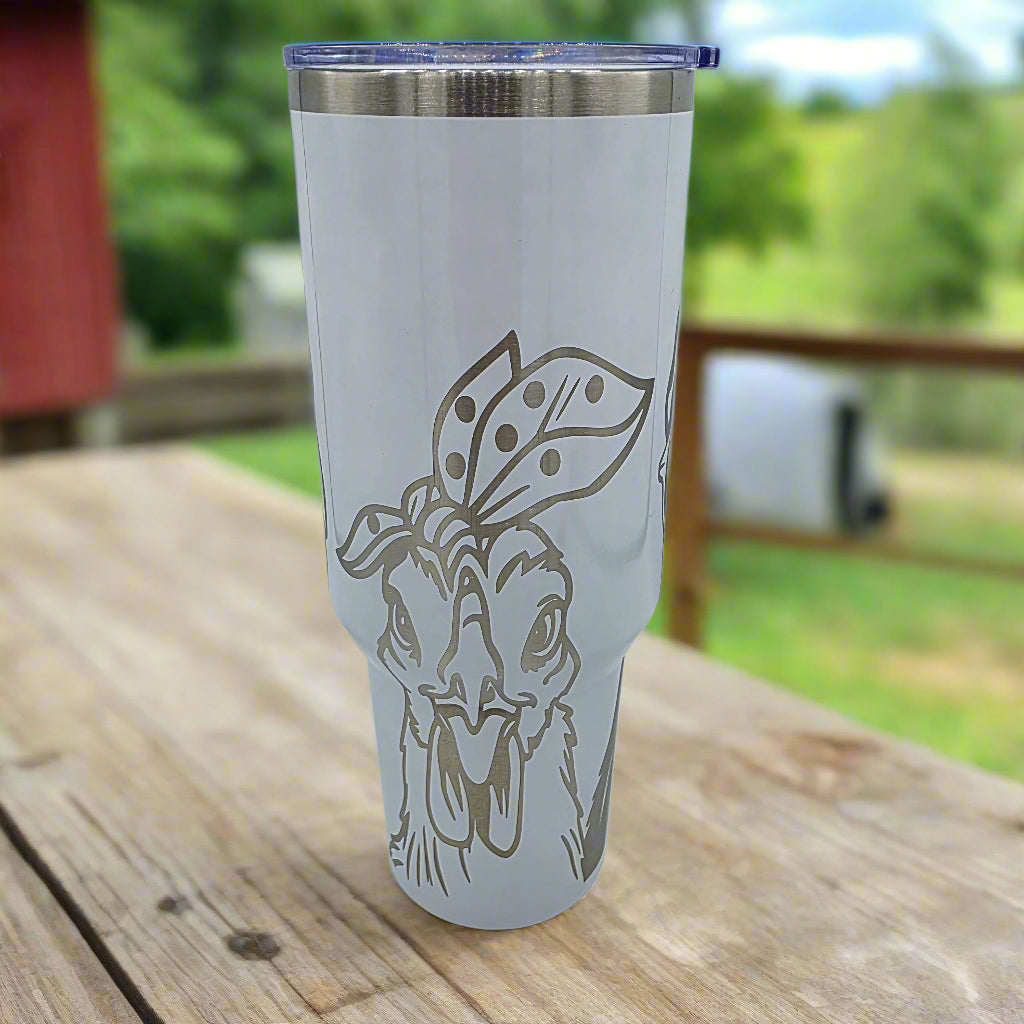 Crazy Chickens White Tumbler - Laser Engraved stainless steel 40oz