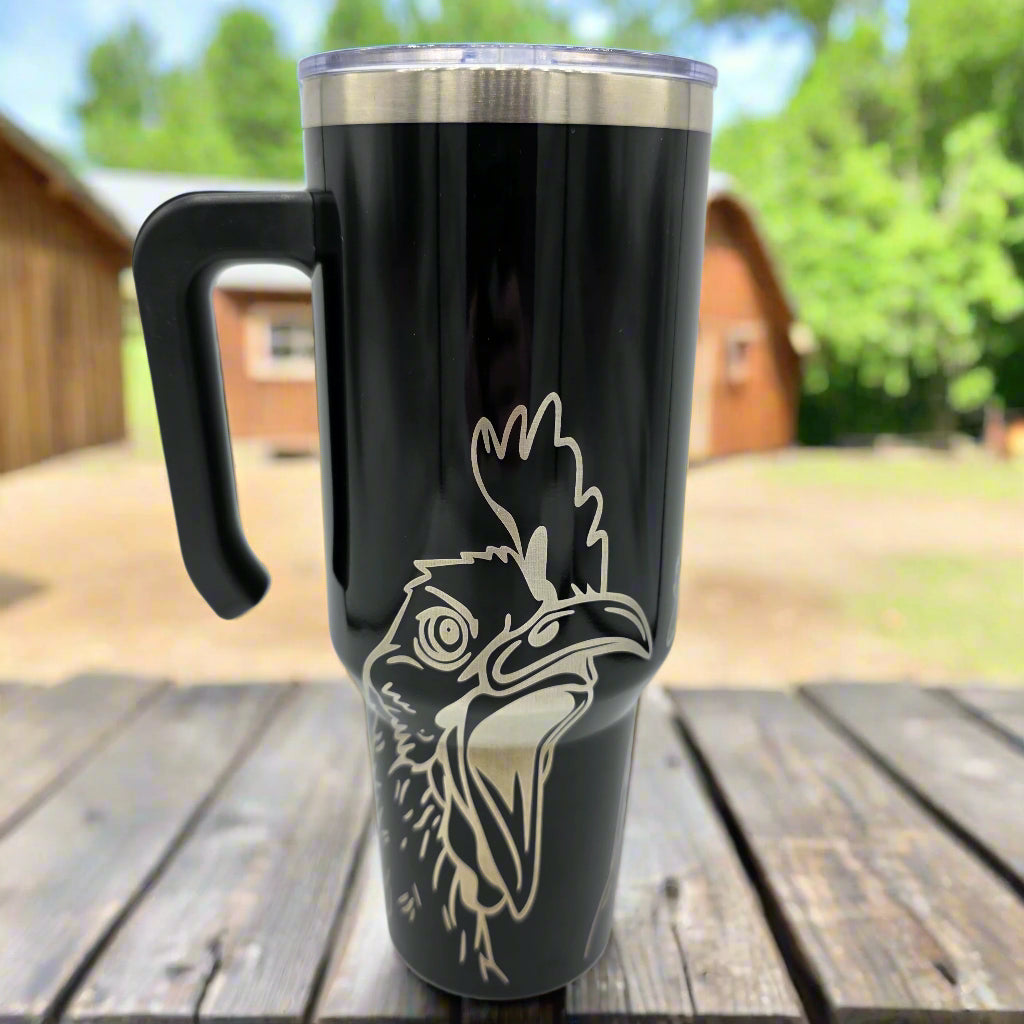 Crazy Rooster Black Tumbler - Laser Engraved stainless steel 40oz