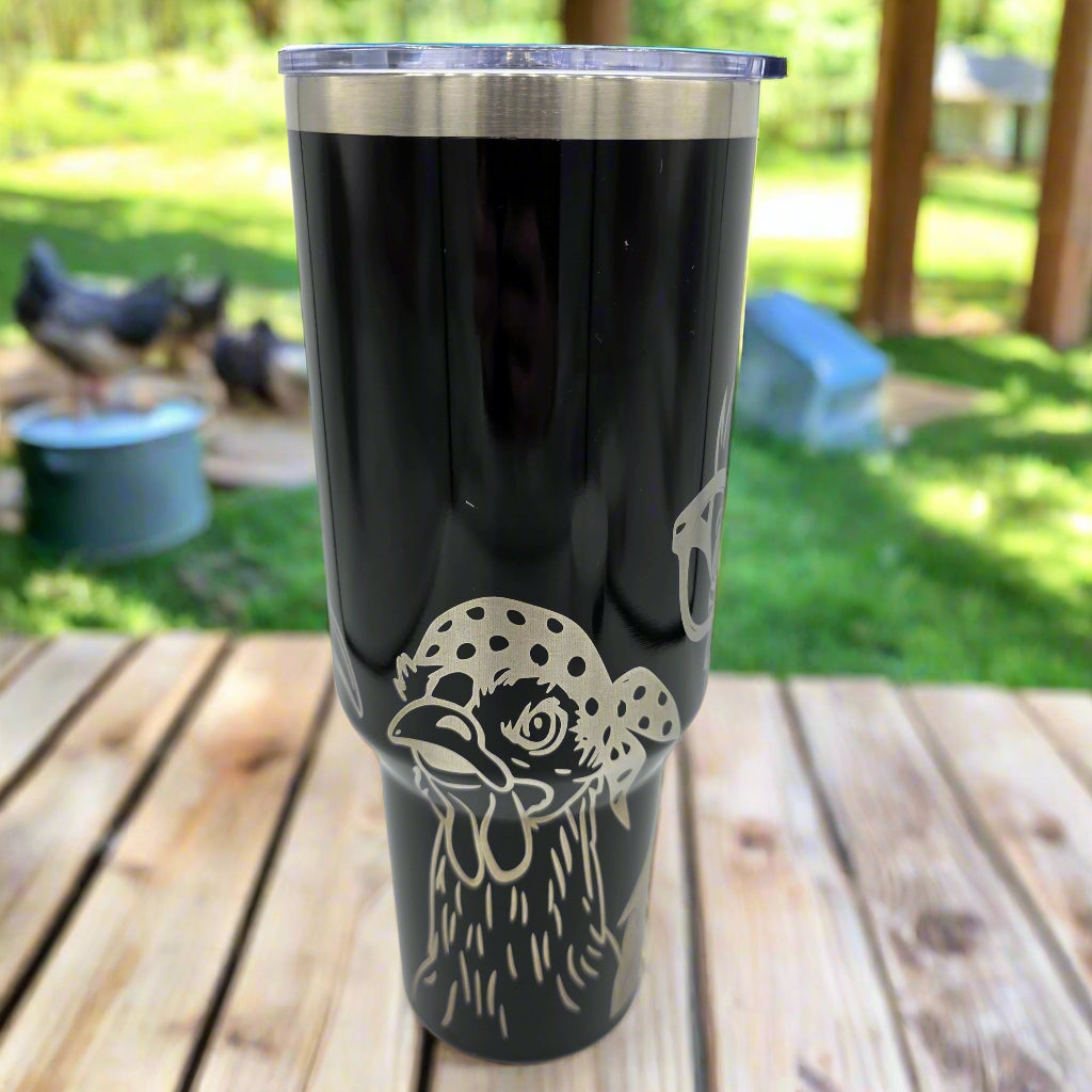 Crazy Rooster Black Tumbler - Laser Engraved stainless steel 40oz