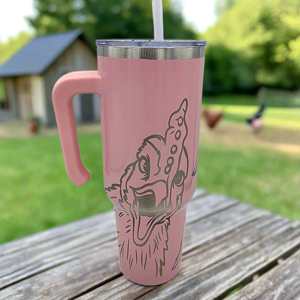 Funny Chicken Tumbler - Pink 40oz Laser Engraved Stainless Steel Cup with Lid and Straw - Farm Gift for Chicken Lovers