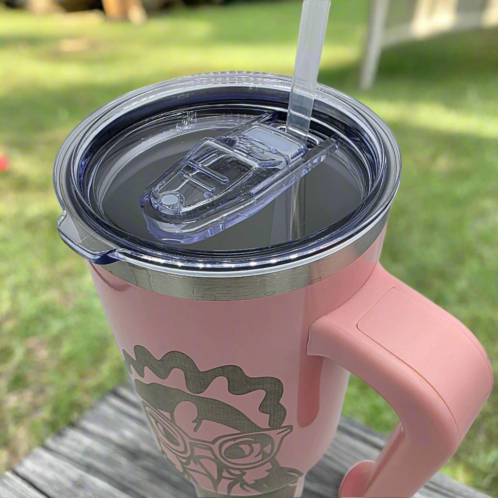 Funny Chicken Tumbler - Pink 40oz Laser Engraved Stainless Steel Cup with Lid and Straw - Farm Gift for Chicken Lovers