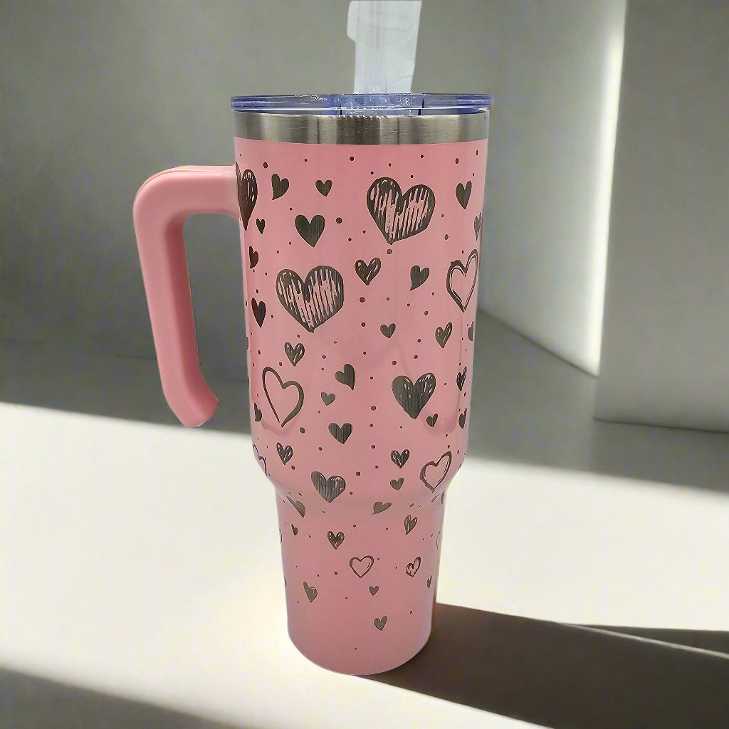 Heart Laser Engraved Tumbler 40oz with straw and closable lid