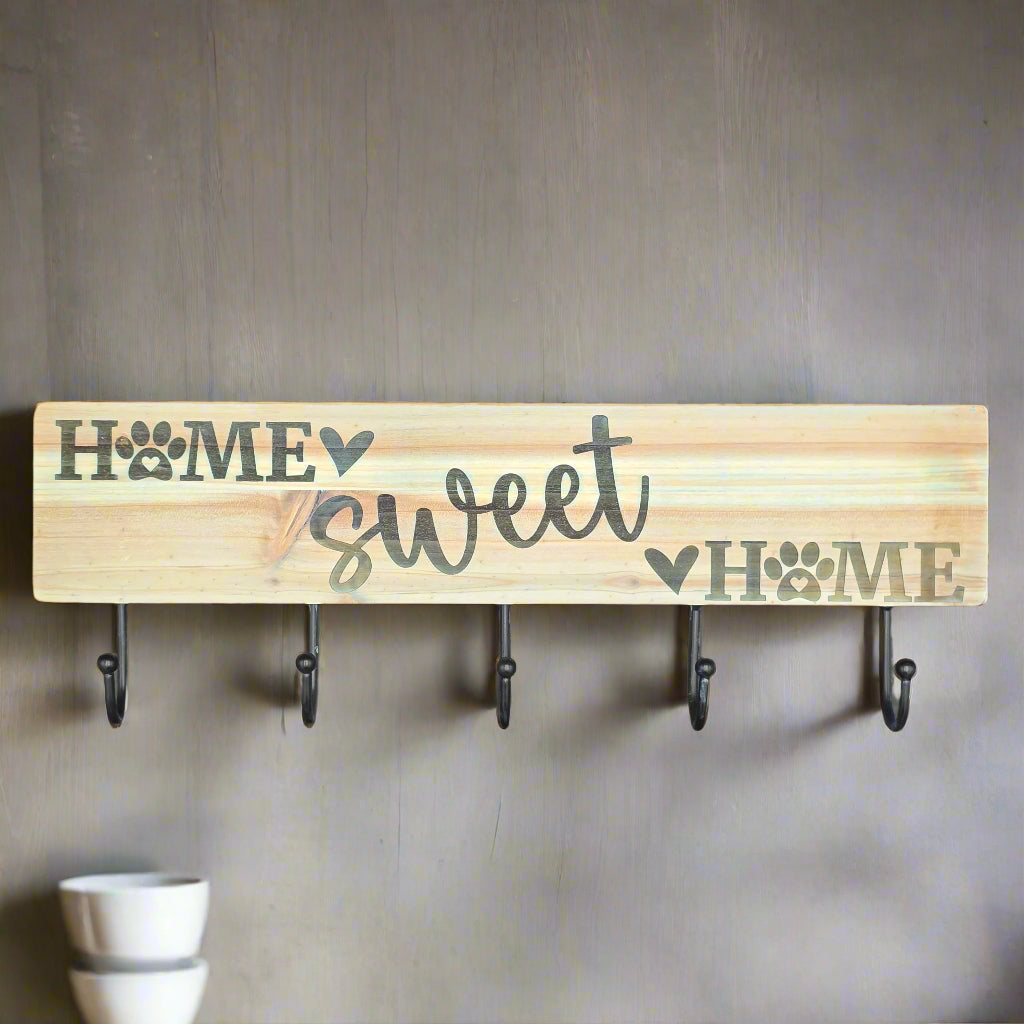 Home Sweet Home laser engraved coat rack sign