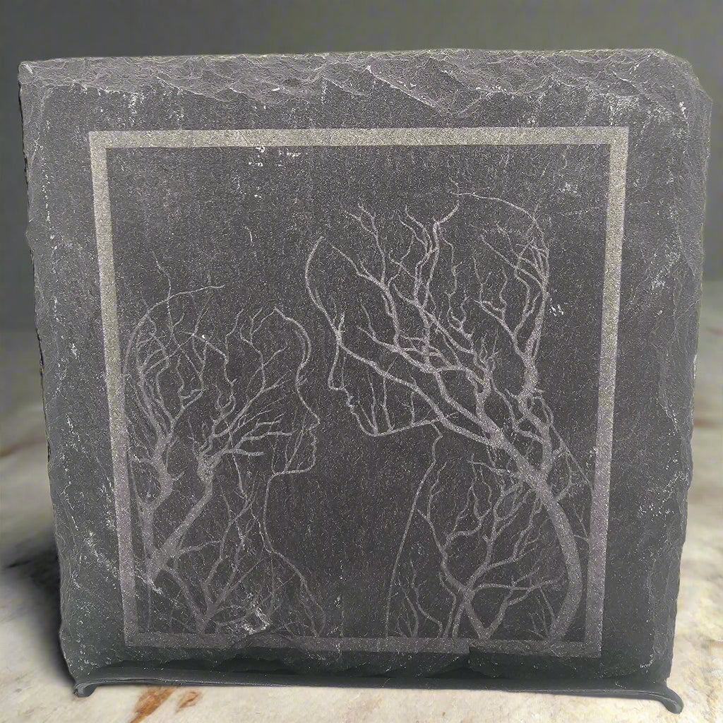 Mother and Daughter Tree laser engraved slate coaster