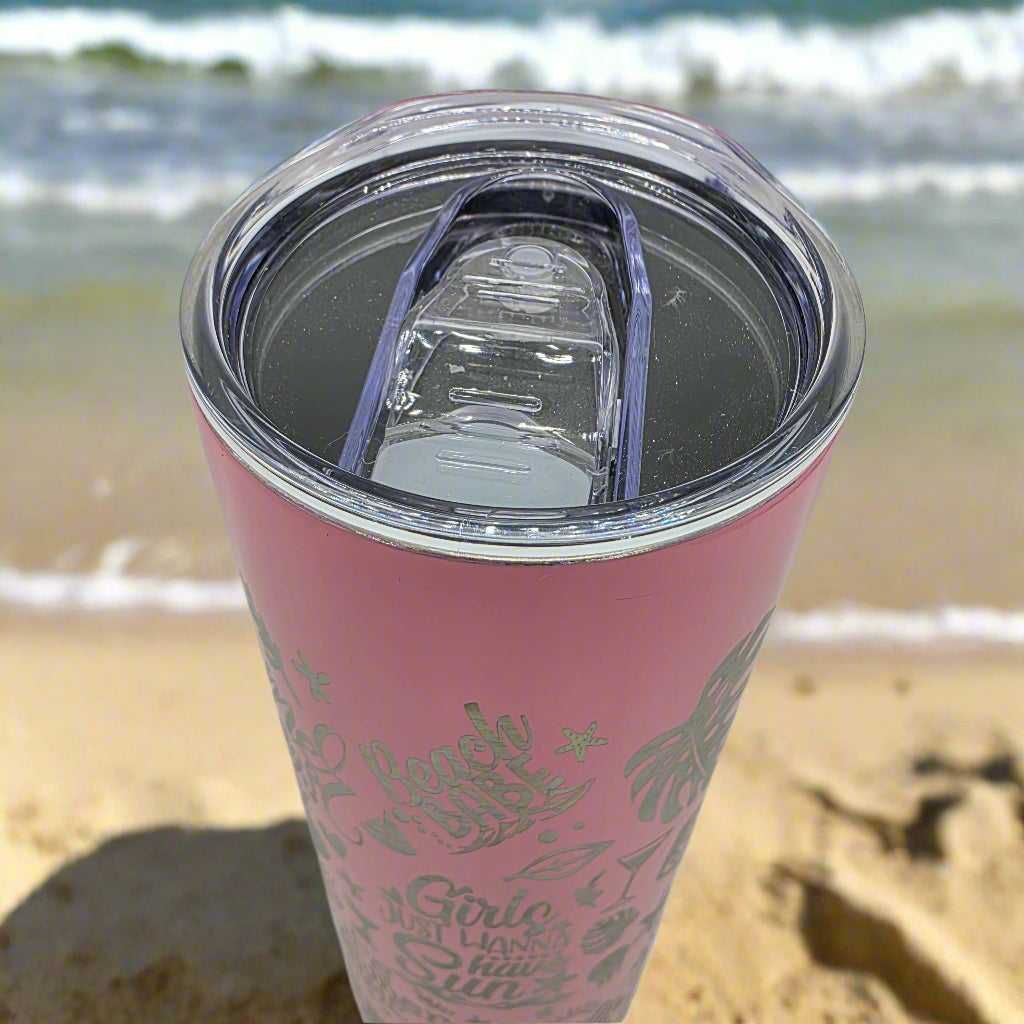 Pink Beach Vibes Summer Girl 20oz Stainless Steel Laser Engraved Tumbler